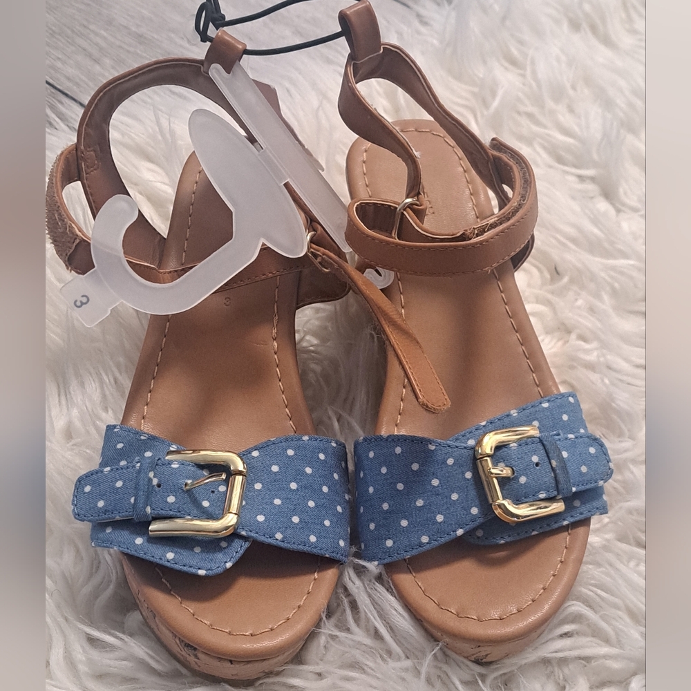 Brand New Joe Fresh Kids Brown and Blue Wedge Sandals